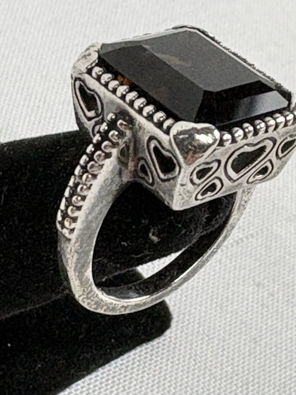 Brighton Retired Sterling Silver Rectangle Smoky Quartz Cutout Hearts 925 Ring